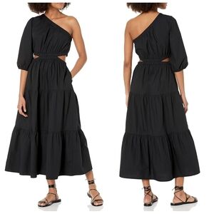 The Drop Womens April One Shoulder Cut-Out Tiered Midi Dress